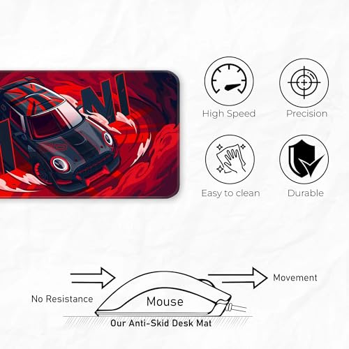 Image of Mini Cuper Extended Gaming Pad 80X33CM - Large, Non-Slip Rubber Base with Stitched Edges - Ideal PC Gaming Setup Mat & Accessories - Perfect Long Pad for Gamers