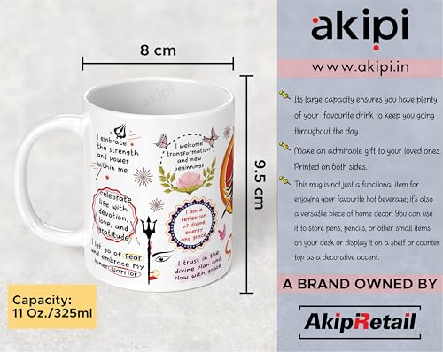 Image of Cup of Shakti Navratri Mug - 11oz Ceramic Coffee /Tea Cup with Goddess Durga Affirmations, Celebrate Feminine Energy & Inner Strength - Navratri Gift for Women, Sisters, Friends (ARM732)