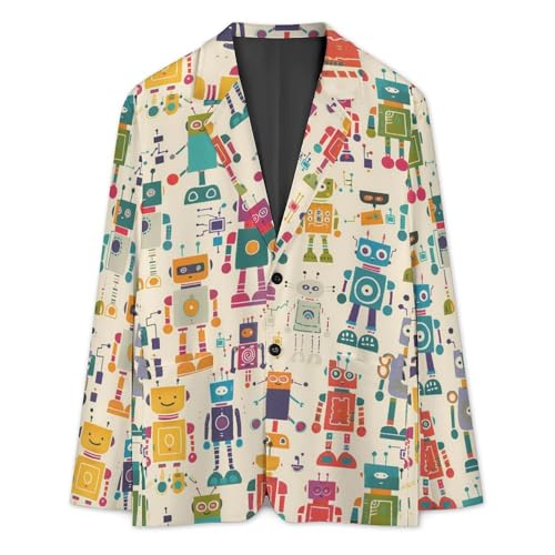 Colorful Robots Men's Classic Fit Suit Two Button Novelty Printed Casual Stylish Blazer3