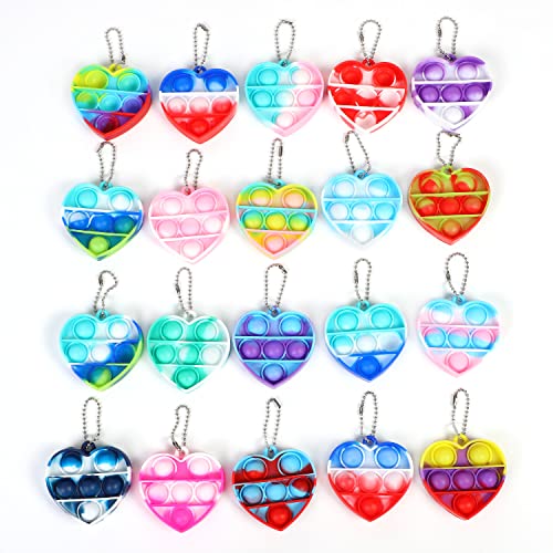 Fuyage 20 Pack Heart Simple Mini Push Pop Bubble Fidget Sensory Stress Relief Toy Keychains for Kids and Adults (Heart)