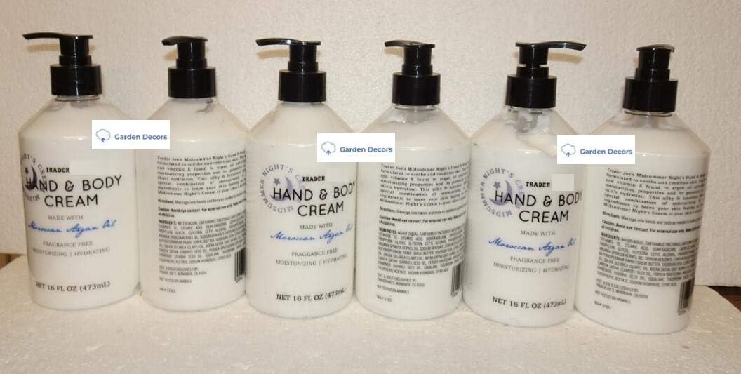 Trader Joe Hand & Body Cream Moroccan Argan Oil 16fl oz 473ml (Pack of Six)