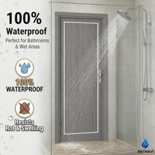 Image of PVC Door with Frame, 30 mm Thick, 27 x 81 Inches (2.25 x 6.75 ft), Grey Color, Waterproof, Termite Resistant, 550 Density, 12 kg