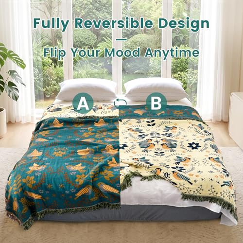 Image of MSGKV Boho Throw Blanket 50 inchx60 inch Cotton Blanket for Couch & Living Room