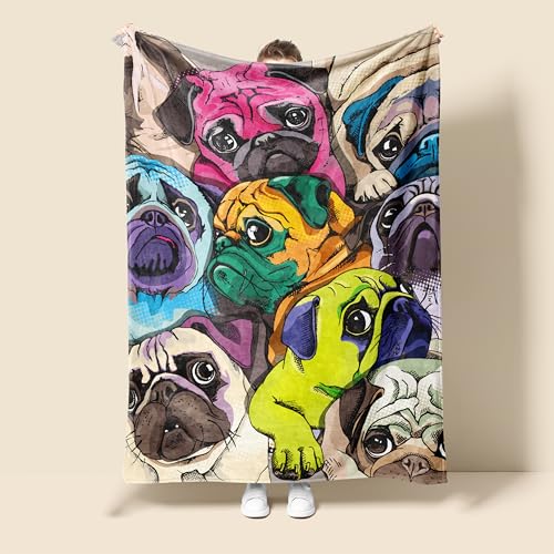 Pug Blanket Gifts for Women, Cute Pug Print Theme Decor Home Bedroom Living Room Couch Sofa Adults Soft Cozy Plush Flannel Throws 50'x40'