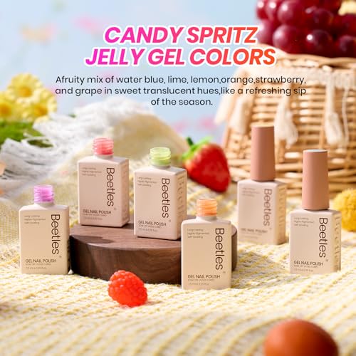 Image of Beetles Candy Spritz Neon Gel Nail Polish Set - 6 Colors Summer Jelly Gel | Nail Kit Yellow Orange Red Purple Blue Green Sheer Translucent Effect Soak Off UV Nail Art Gift Manicure for Women