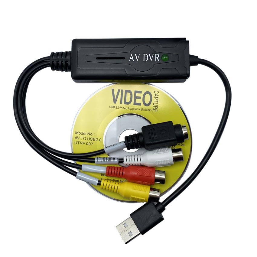 usb 2.0 video capture card with audio – external av dvr adapter, usb video capture device for vhs, vcr, dvr, cctv camera, camcorder, tv box & analog video recording