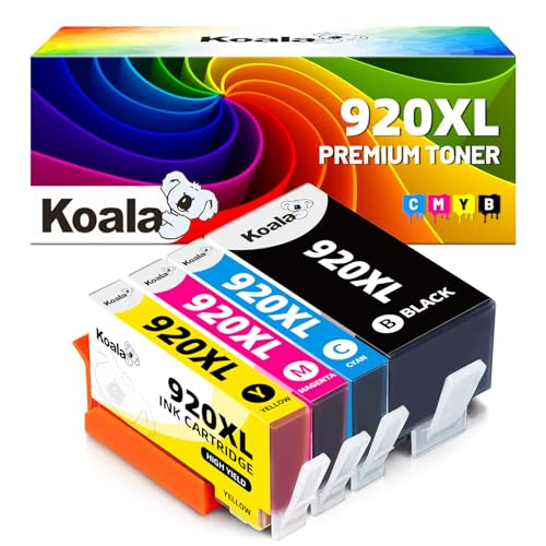 Koala Cartuchos de Impresora 920XL compatibles con HP 920 XL 920XL Multipack para HP OfficeJet 6500A 6500 6000 7500 7000 (Negro, Cian, Magenta, Amarillo, 1 x 1200, 3 x 700 páginas)