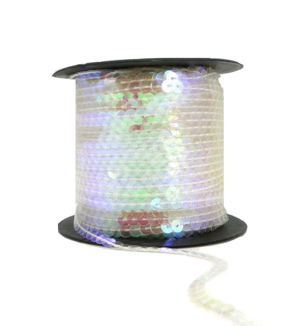 Sequin Trim Sequins Ribbon 6mm Strung Metallic Shiny Flat Sequins Paillette Spangle Sequin String for Embellishment Sewing Arts Crafts Fancy Dress Decoration (AB Transparent Clear - 90 Meters)