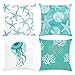 Bonhause Juego de 4 Funda de Cojín 45x45cm Océano Estrella de Mar Medusa Coral Terciopelo Suave Fundas de Almohada para Cojines Decorativos para Exterior Sofá Cama Coche Hogar