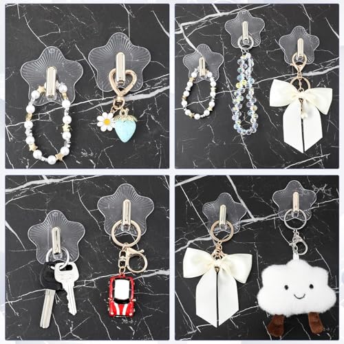 Image of Self Adhesive Golden Wall Hook Hanger with Magic Stiker Star Flower Design, Strong Transparent Hook with Gold Finish - Heavy Duty, No-Drill, Waterproof-Pack of 5