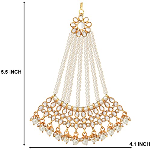 Image of Peora Gold-Plated & White Kundan Pearl Studded & Beaded Jhumar Passa Jewellery