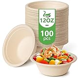 Green Swan Disposable Paper Bowls, 12 Oz [100 Pack] Large Bowl-100% Compostable, Biodegradable, Eco-Friendly Natural Colour Bowls - Convenient for Daily Use for Salad, Hot Soup, and Pasta