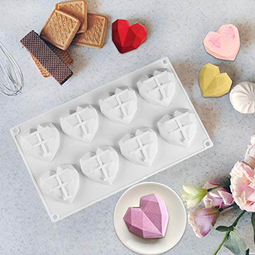 Diamond Heart Cake Mold, 2 Pack Silicone Heart Diamond Shaped Chocolate Mousse Cake Mold Tray for Baking,8 Cavity DIY Mold for Home Kitchen Baking Chocolate Fondant Wedding Engagement Valentines Day - Thumbnail 6