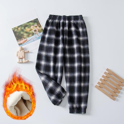 Kids Thick Fleece Lined Plaid Sweatpants Elastic Waist Casual Loose Athletic Pants with Pockets for Girls Boys 2-12 Years2