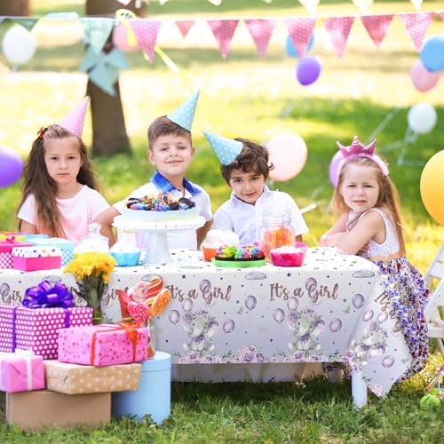 Image of Moukeren 3 Pack Elephant Tablecloth Baby Shower Decorations Plastic Table Cover Rectangle Table Decors for Boy Girl Gender Reveal Birthday Party Supplies, 54 x 108 Inch(Purple,Girl)