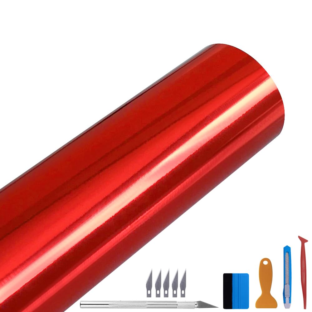 LZLRUN Chrome Mirror Red Car Vinyl Wrap Self Adhesive Film 1ft x 10ft