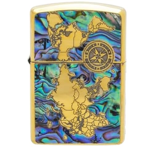Encendedor Zippo Shell-World Map Oil con Grabado y Adhesivo