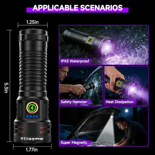 iToncs 30W High Lumens UV Flashlight with 365nm Black Light and White - image 9