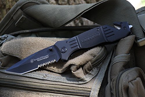 smith amp wesson swfr2s 8in high carbon ss folding knife with 33in tanto point serrated blade and aluminum handle for outdoor tactical survival and edc