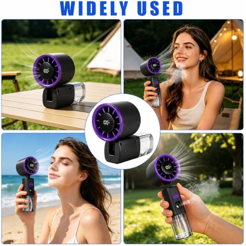 Image of QLECT 2-in-1 Mini AC Portable Fan with Water Mist Spray, 1800mAh Rechargeable Battery, 5 Speed USB Fast Charging Handheld Fan, Foldable Personal Cooling Fan for Travel, Office, Home, Men & Women