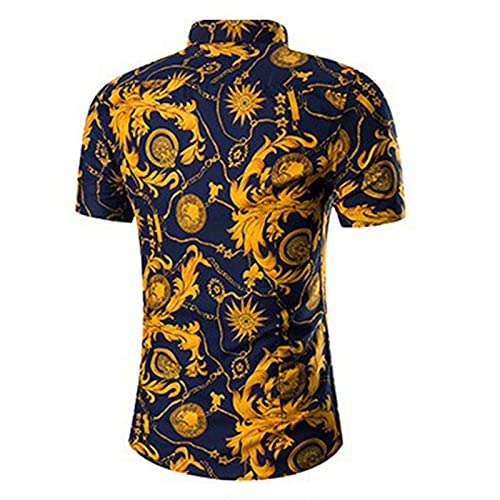 JanJean Mens Printed 2 Pieces Hawaiian Shirt Suits Short Sleeve Button Shirt with Drawstring Shorts Beachwear2