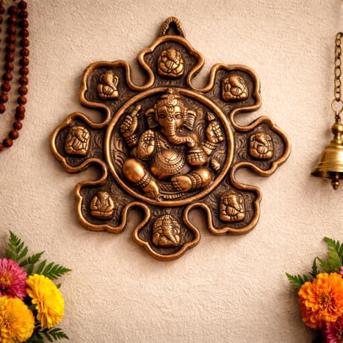 Image of Collectible India 9 Mukhi Ganesha Metal Wall Hanging, Ganesh Idol- Vastu Decor | Home Decor Items for Living Room Hall | Housewarming Gift, Wedding Anniversary Birthday Return Gift for Woman Man