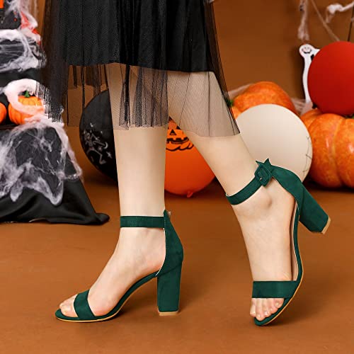 Image of Allegra K Women's Open Toe Chunky High Heel Buckle Ankle Strap Sandals | 3 3 /8 inches Heels with Faux Suede, Comfortable Block Heels Sandal for Women, Summer Dressy Shoes