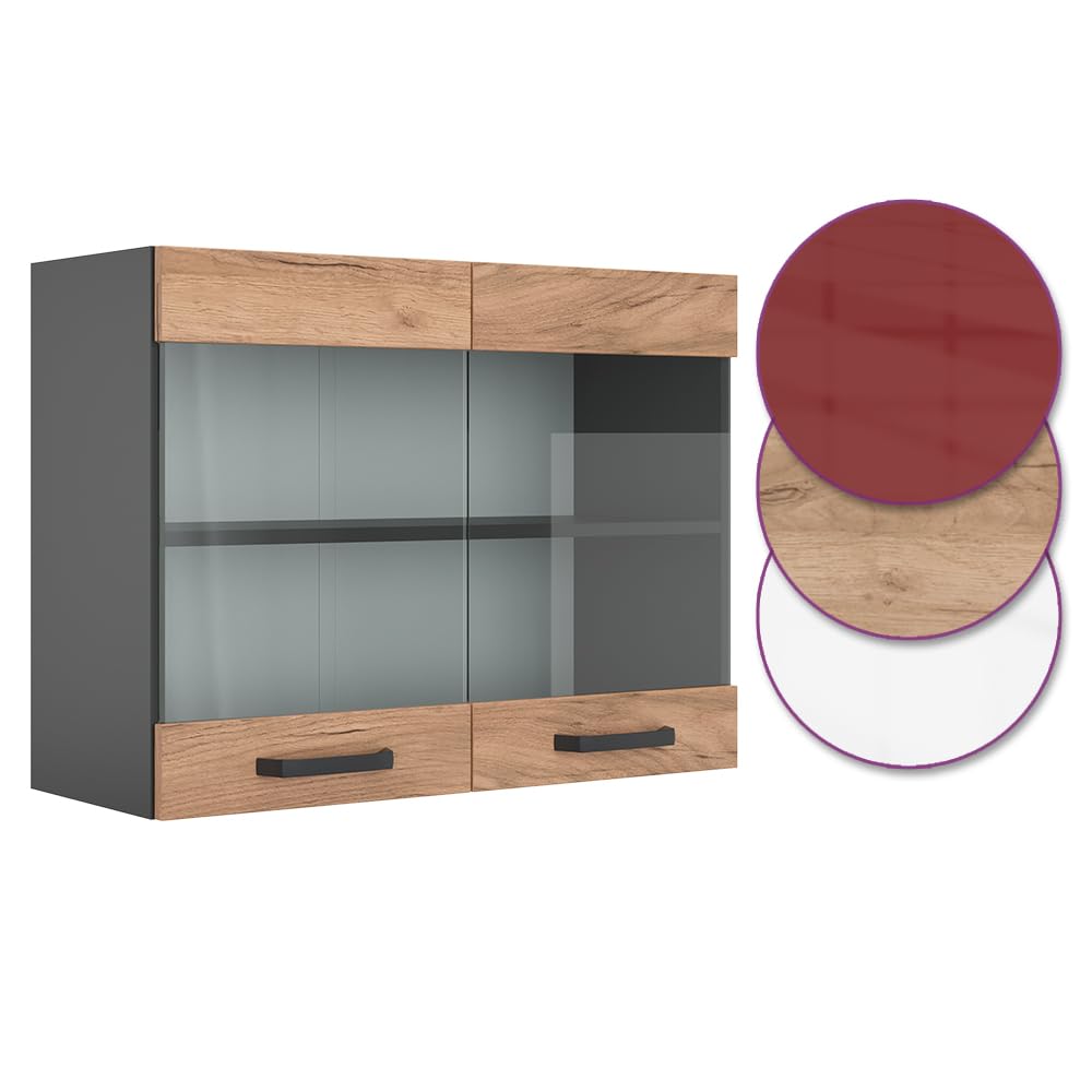 Vicco Küchenglasschrank R-Line, Goldkraft Eiche, 80 cm, zur freien Kombination innerhalb modularer Küchensysteme
