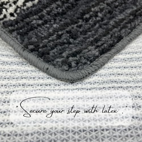 Image of VAS COLLECTIONS Microfiber Solid & Striped Anti-Skid Bath Mats - Pack of 2 (Grey & Black, 35x50 cm)