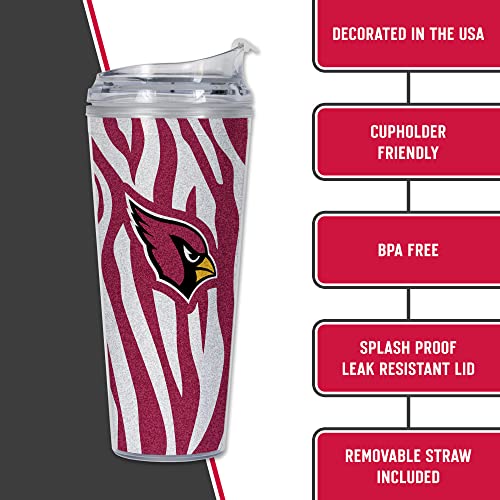 Image of Rico Industries NFL Football Glitter 24oz Acrylic Glitter Tumbler with Hinged Lid, Officially Licensed Double Wall Tumbler with Straw