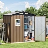 Breezz 6x4FT Outdoor Steel Storage Shed, Lockable Doors, Compact Metal Tool Shed for Garden, Backyard, Patio, Utility, and Bike Storage,Brown