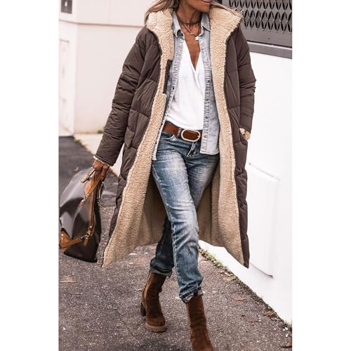 Womens Winter Coats Reversible Fleece Long Puffer Jacket Shearling Fleece Down Jackets Outerwear with Hood4