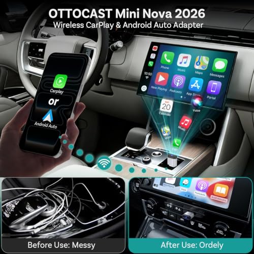OTTOCAST Mini Nova Wireless CarPlay & Android Auto Adapter, 2-in-1 Convert Wired to Wireless, Plug & Play, Fast Auto Reconnect, Compact Mini Design for iPhone iOS 10+ & Android 11+ - image 2