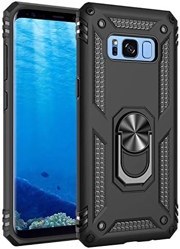 Korecase Compatible with Samsung Galaxy S8 Case, Armor Dual Layer Protective Cover with 360 Degree Swivel Ring Kickstand Black