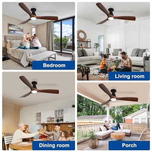 Image of Depuley 52-Inch Ceiling Fans with Lights: Walnut 3 Blade Flush Mount Low Profile Ceiling Fan for Bedroom - Dimmable Indoor Outdoor Fan with Remote Control Ultra Quiet DC Motor Timer
