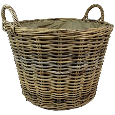 Range of Rattan log baskets. Strong heavy whole stems. Wood storage for hearths and fireplace. Large heavy duty woodburner bin (Round + Liner) Cover