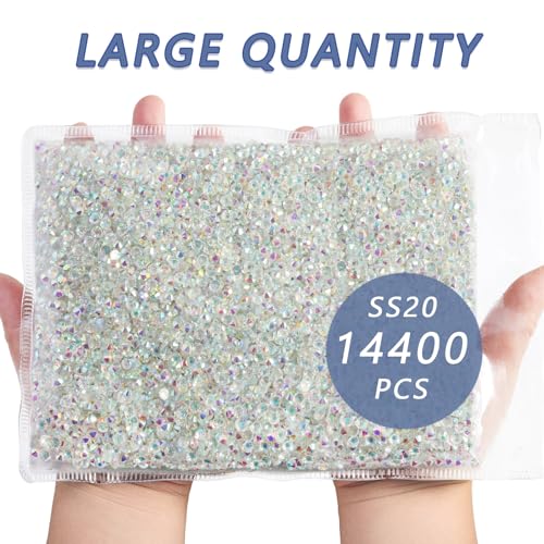 Image of Beadsland Flatback Rhinestones Bulk,14400PCS Crystal Rhinestones for Nails Crafts Clothes DIY Decoration, Transparent AB, SS20, 4.6-4.8mm | Flatback Glass Gems for Nails Crafts Clothes DIY Decoration, Glue Fix, 4.6-4.8mm,without Silver Backing