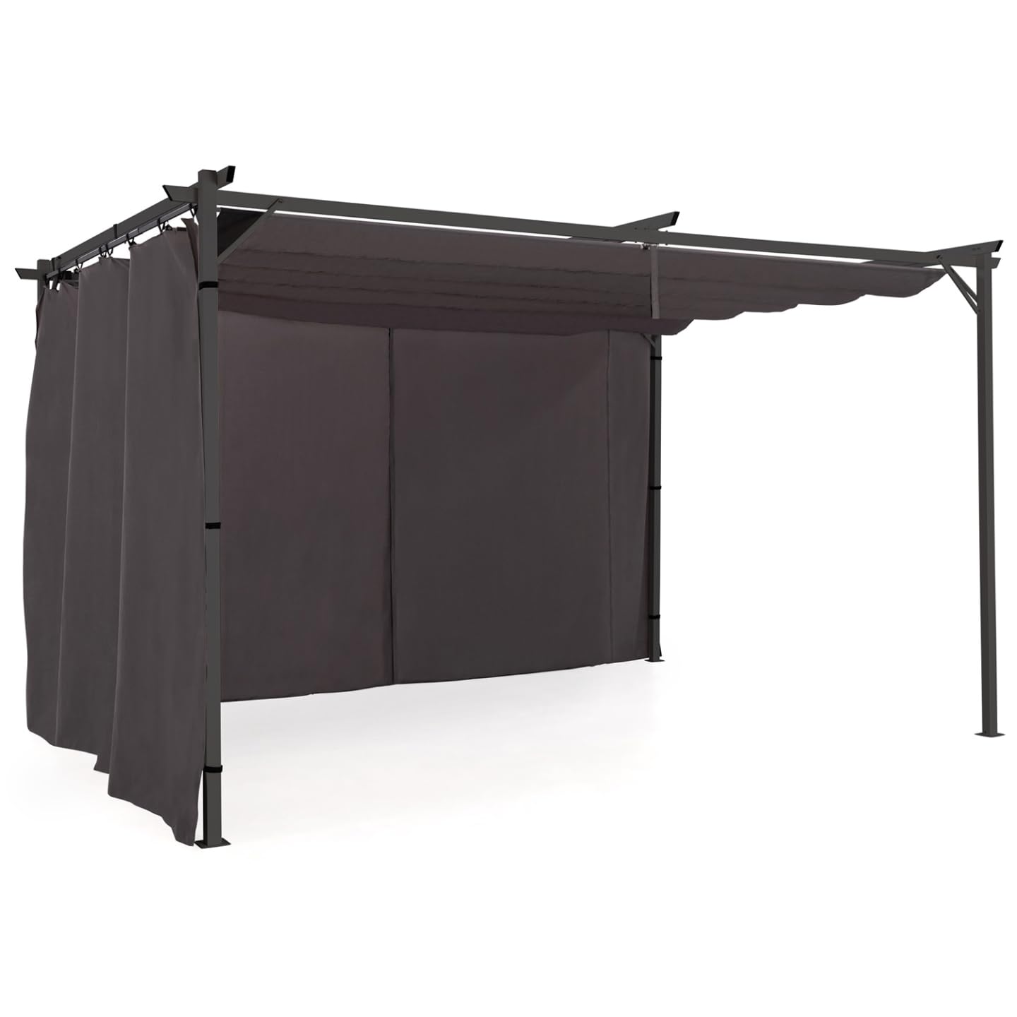 IDMarket - Lot de 2 Rideaux pour pergola 3 et 4 M Gris Panneaux muraux avec Fermeture éclair