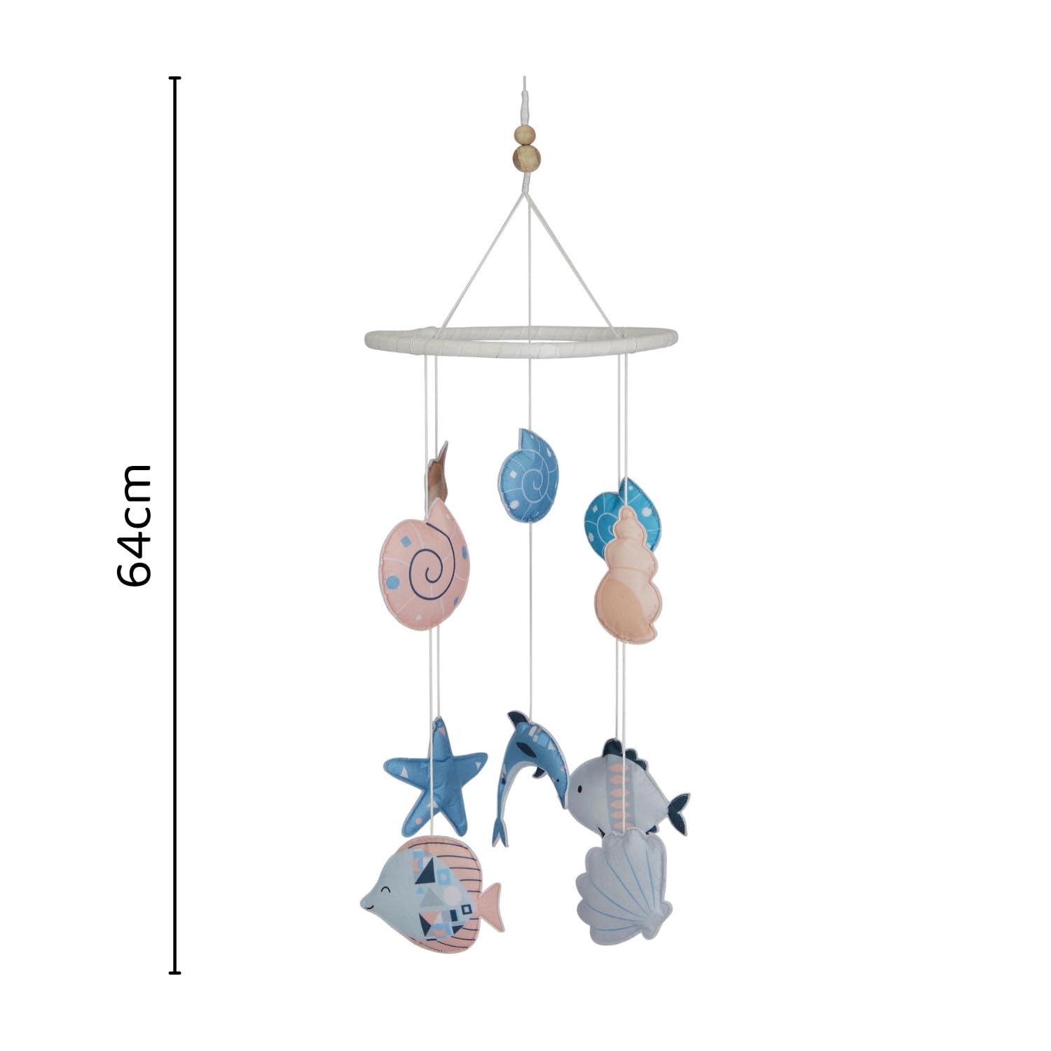Haus and Kinder Vitamin Sea Crib Mobile - Set of 1 | Ocean-Themed Baby Mobile with Dolphins, Fish & Seashells, Soft Cotton & Wooden Frame | Coastal Nursery Décor, Soothing & Handmade, Height- 64cm 4