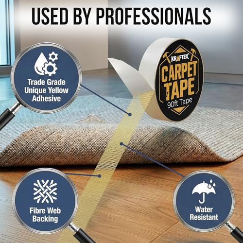 Double-Sided Carpet Tape for Area Rugs, 30 Yards x 0.725" 4 Pack. Rug Tape Hardwood Floor no Damage, Heavy Duty and Double Sided for Carpet, Tiles, Concrete and More. Use Indoors or Outdoor by Kraftex - Image 4