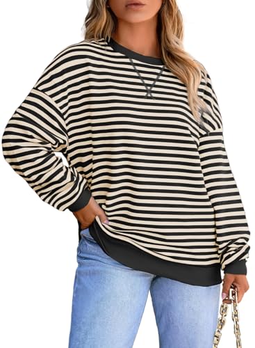 Image of Eytino Women Plus Size Striped Color Block Crewneck Sweatshirt(1X-5X) | Oversized Pullover Tops,Long Sleeve Casual Shirt,Workout & Daily Wear,2026 Fall Fashion Clothes Outfits