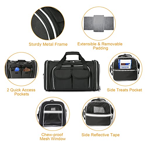 Estarer Soft Sided Pet Carrier Airline Approved, 4 Sides Expandable Collapsible Cat Carrier with Pockets & Removable Fleece Pad, Travel Carrier Bag for Cat Dog & Small Animals (Black)