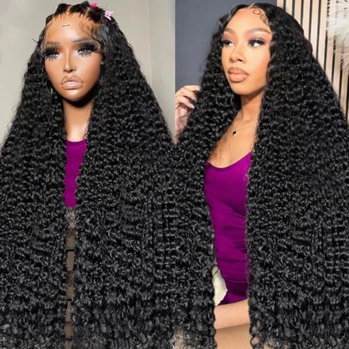 Fadaina 13x6 Deep Wave Lace Front Wigs Human Hair 180 Density, 30 Inch Curly Lace Frontal Wig Human Hair Pre Plucked with Baby Hair (30inch, 13x6 Curly Wig)