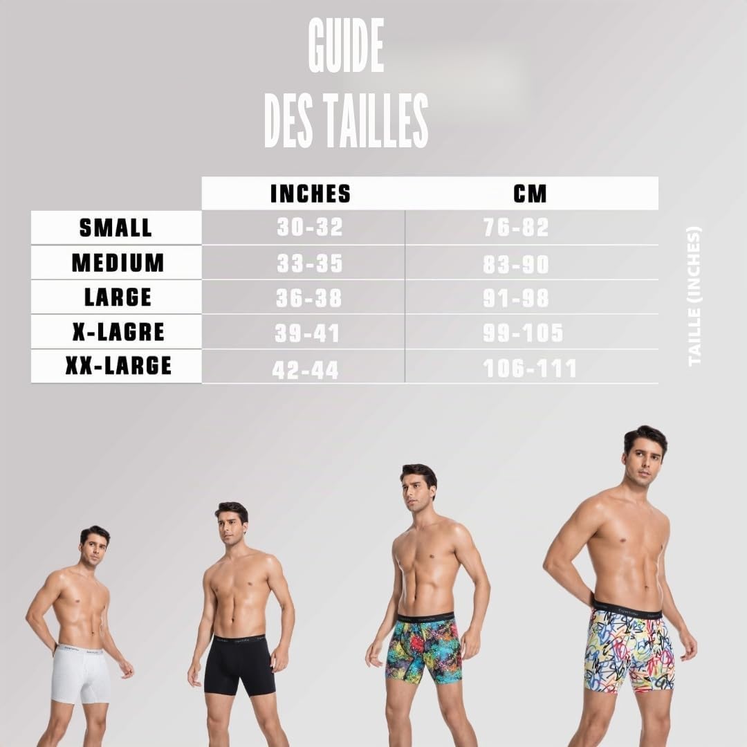 Boxers Longs Homme en Coton Doux et Respirant - Lot de 6 - Tige 6 Pouces (15 cm) - Confort Jour Entier, Élastique Doux à la Ceinture - sous-vêtements Essentials Quotidiens