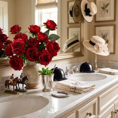 Nubry Artificial Silk Rose Flower, Mothers Day Rose Gifts for Mom, Bouquet Lifelike Fake Flowers for Wedding Home Party Decoration Event Gift 10pcs (Burgundy) — view 2
