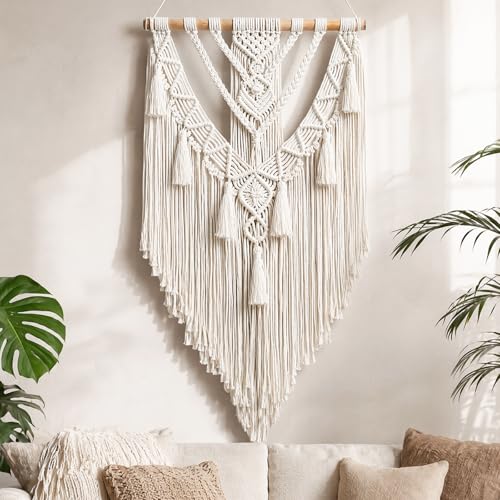 Tenture macramé 70 x 40 cm pour habiller un mur blanc de chambre