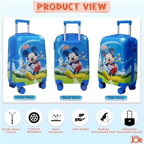 Image of JUNIOR JOE Polycarbonate 4 Wheels 360 Degree 20 Inch Rolling Suitcase for Kids Carry-On Overnight Travel Trolley Bag (Dark Blue)