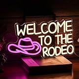 Welcome To The Rodeo Neon Sign Cowboy Neon Light For Wall Decor Dimmable LED Signs Welcome To The Rodeo Light Up Signs Living Room Man Cave Bar Recreation Room Decoration, Cowboy Gift for Men, Women