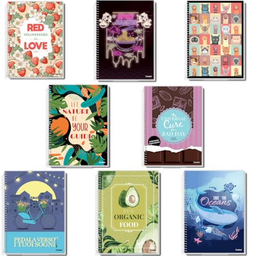 Credeal Caderno Espiral 96 Folhas, 1 Matéria Capas Sortidas com Designs Variados