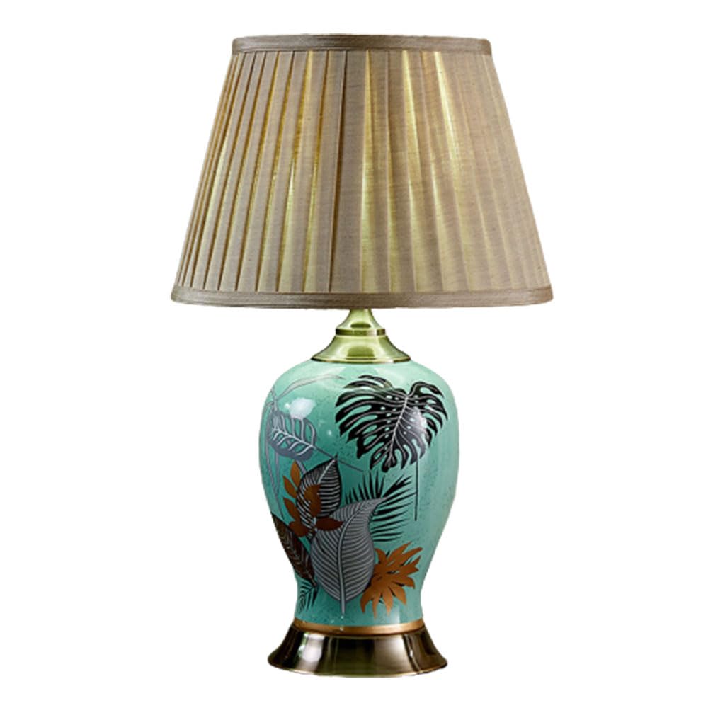 SGKOMN Chinoiserie Ceramic Table Lamp, American Hand-Painted Bedside Desk Lamp, Ceramic Lamp Body With Fabric Lamp Shade Nightstand Lamp For Bedroom Living Room Office-G
